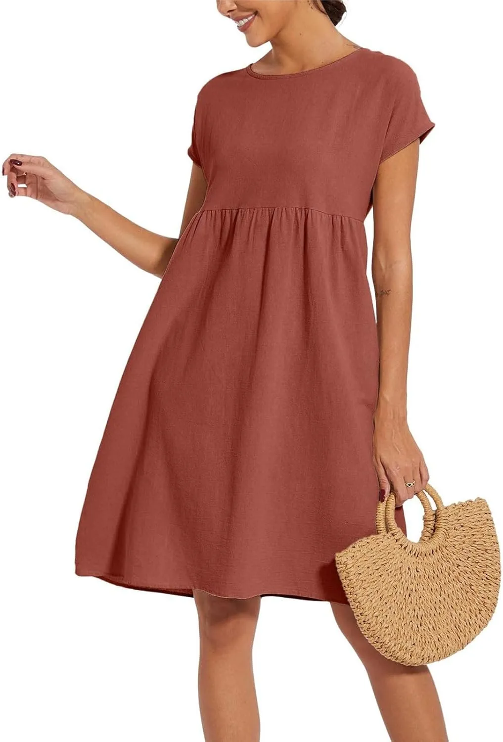 Linen Dresses for Women 2025 Summer Plus Size Short Sleeve Midi Dress Casual Loose Flowy Beach Sundresses with Pockets