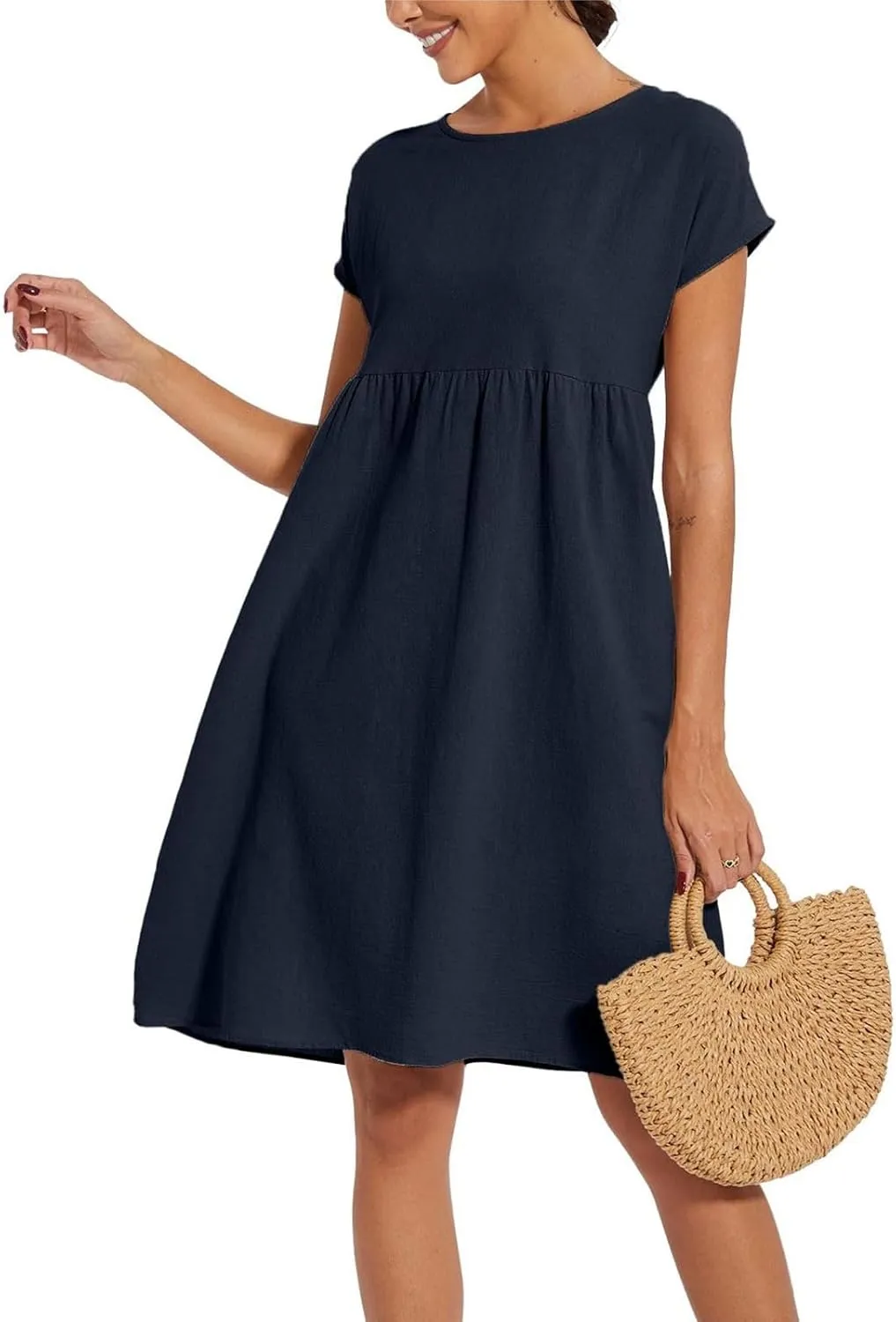 Linen Dresses for Women 2025 Summer Plus Size Short Sleeve Midi Dress Casual Loose Flowy Beach Sundresses with Pockets