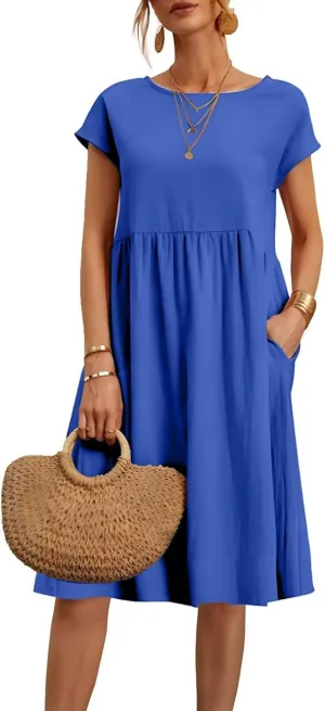 Linen Dresses for Women 2025 Summer Plus Size Short Sleeve Midi Dress Casual Loose Flowy Beach Sundresses with Pockets