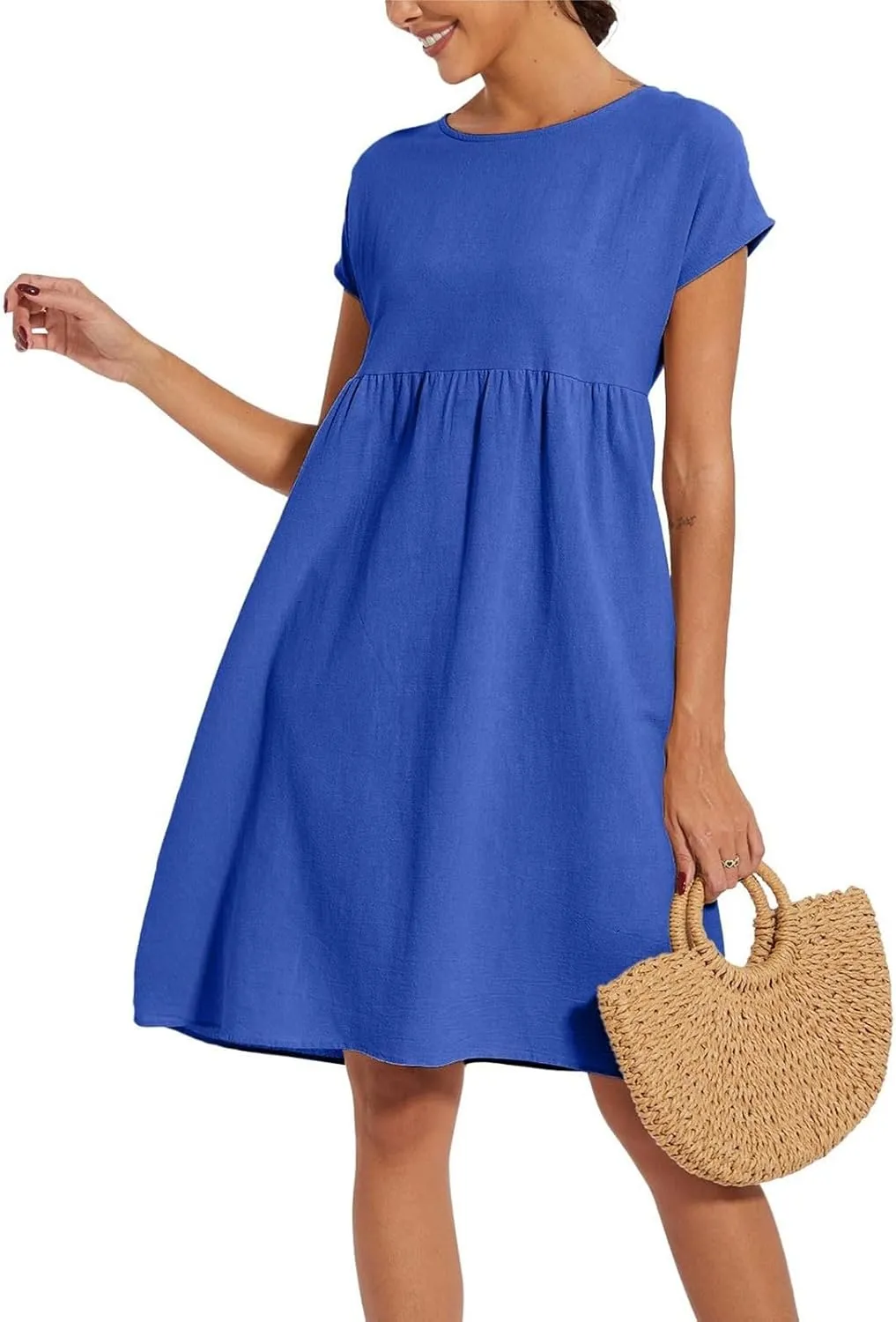 Linen Dresses for Women 2025 Summer Plus Size Short Sleeve Midi Dress Casual Loose Flowy Beach Sundresses with Pockets