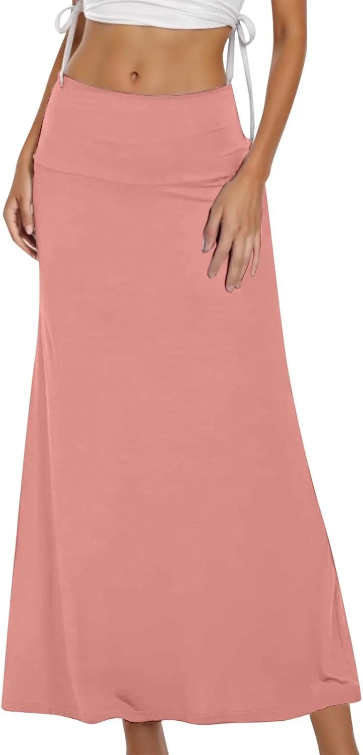Linen Maxi Skirts for Women Trendy Summer Flared Drawstring Low Waist A Line Skirts Casual Ankle-Length Flowy Long Skirts