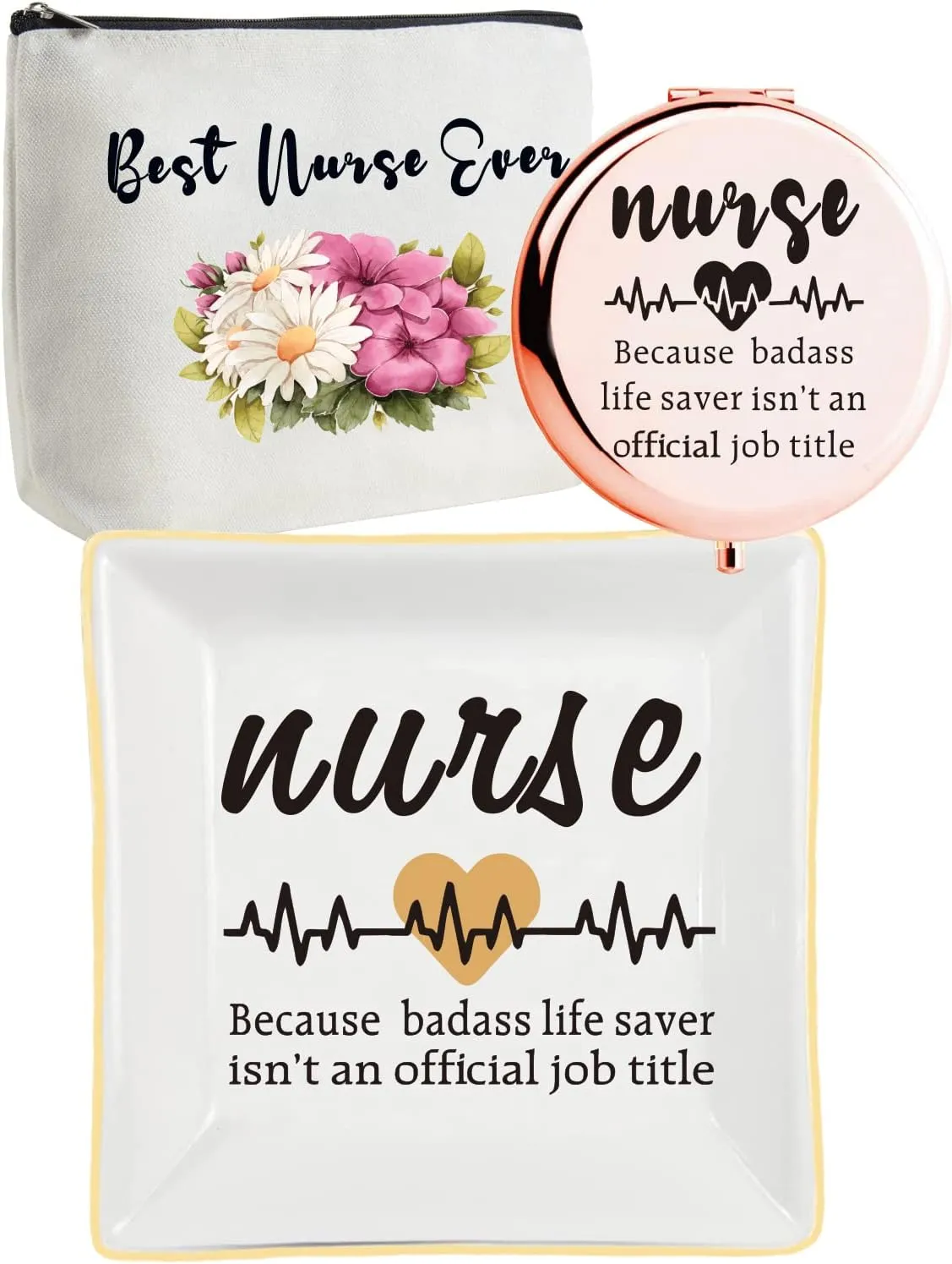 LittleBlueDeer Nurse Gifts,Gifts for Nurses,Nurse Zipper Makeup Bag Cosmetic Pouch,Nurse Travel Toiletry Pouch Organizer Bag,Nurse Trinket Dish,Nurse Jewelry Tray,Nurse Practitioner Gifts for Women