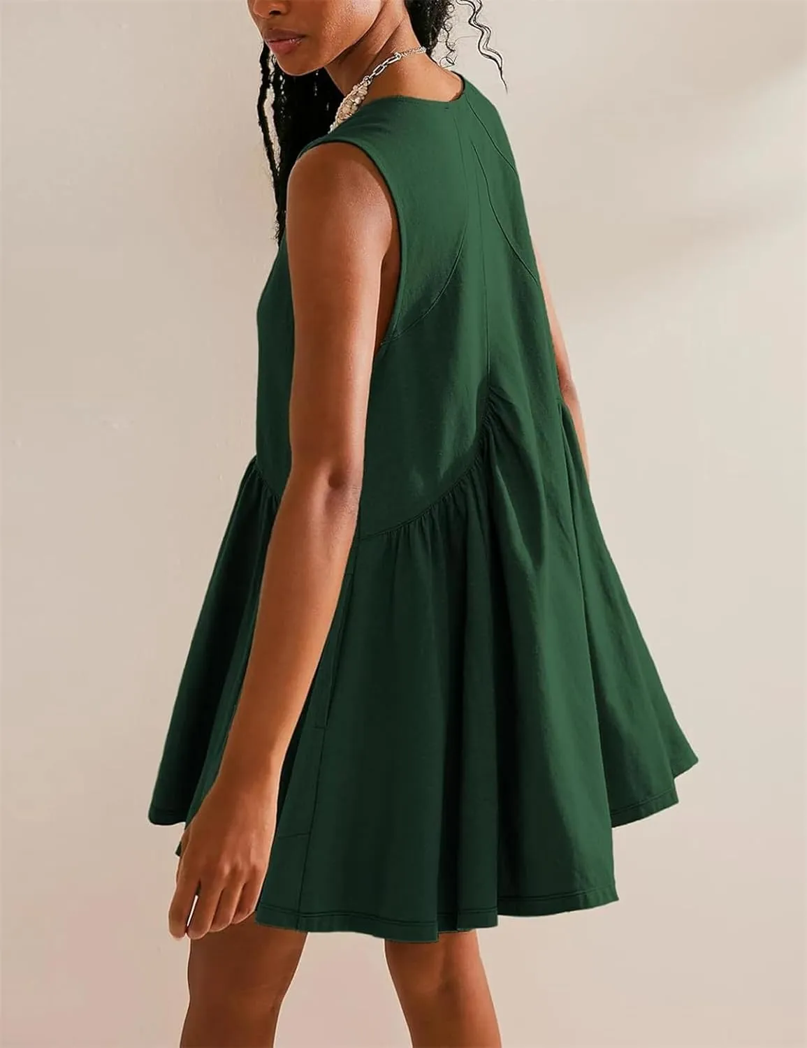 LOFAAC Women 2024 Summer V Neck Sleeveless Mini Dress Casual Loose Pleated Flowy Sundress 90s Beach Tank Dress with Pockets