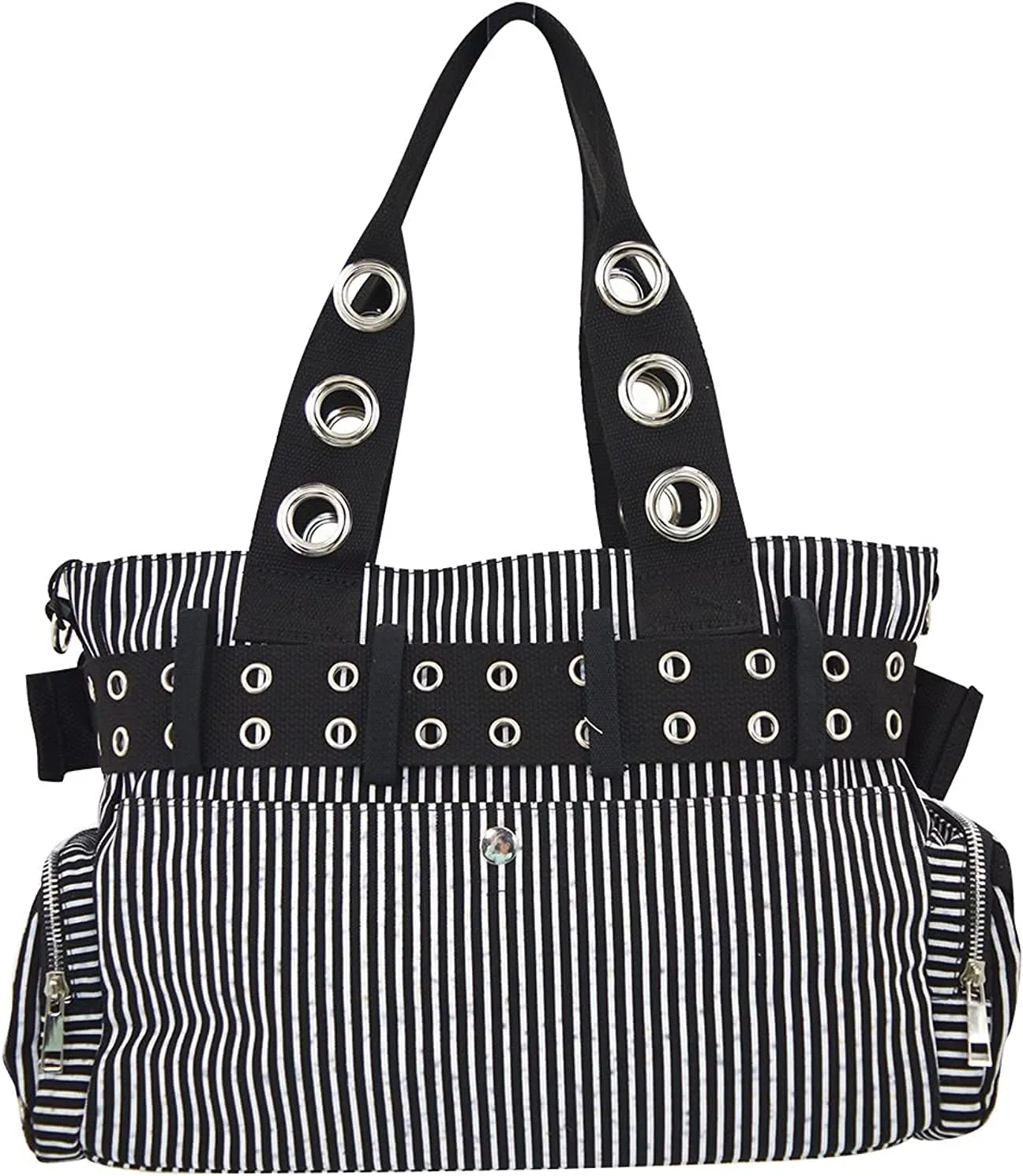 Lost Queen Striped Punk Rock Steampunk Purse with Handcuff Skull Charm