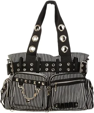 Lost Queen Striped Punk Rock Steampunk Purse with Handcuff Skull Charm