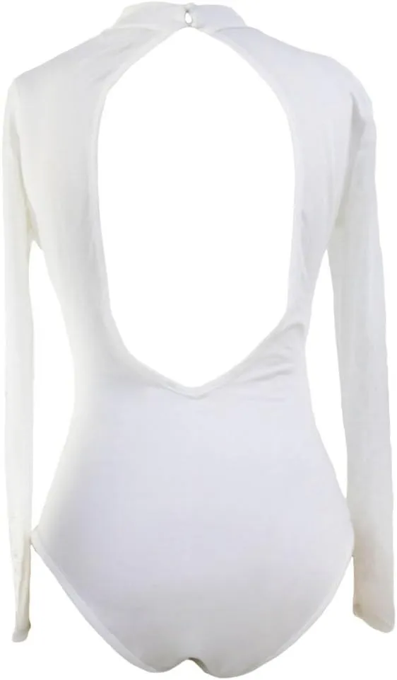 Lrady Women's Sheer Mesh Turtleneck Neck See Through Leotard Bodysuit Body Tops