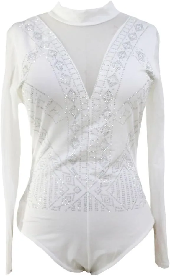 Lrady Women's Sheer Mesh Turtleneck Neck See Through Leotard Bodysuit Body Tops