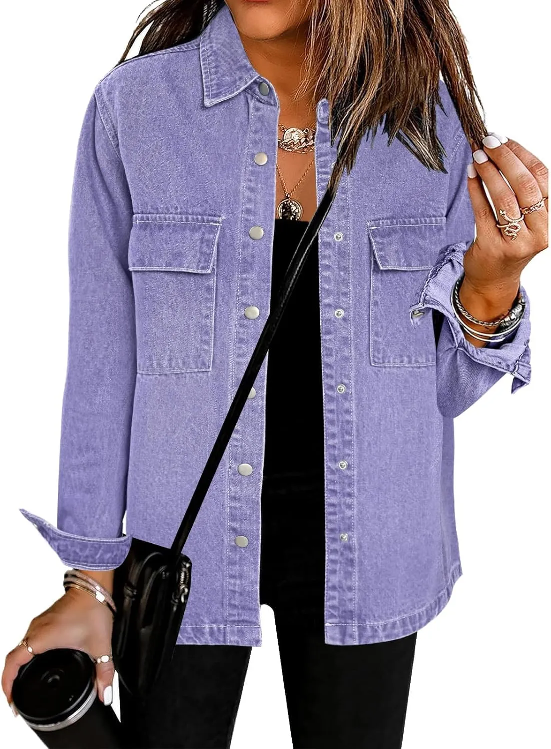 luvamia 2025 Spring Jean Jackets for Women Fashion Oversized Button Down Denim Jacket Western Shacket Jacket with Pockets