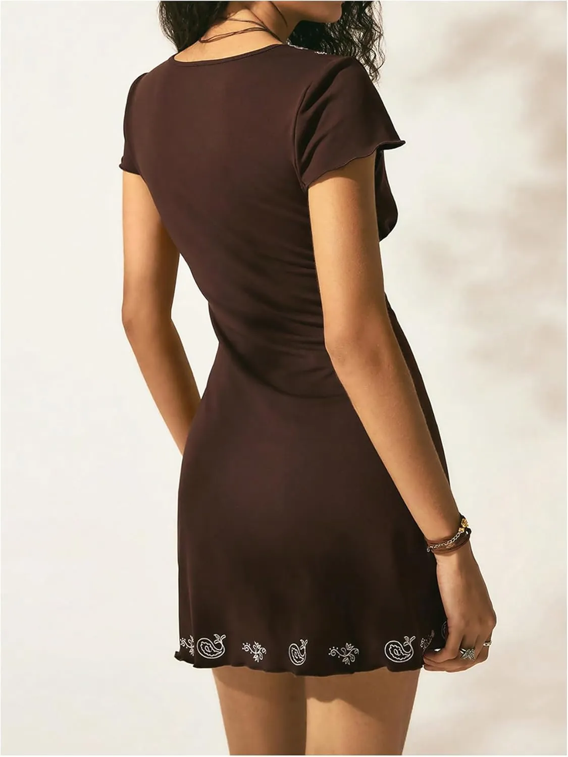 MakeMeChic Women's Graphic V Neck Mini Dress Short Sleeve Bodycon Cowgirl Dresses
