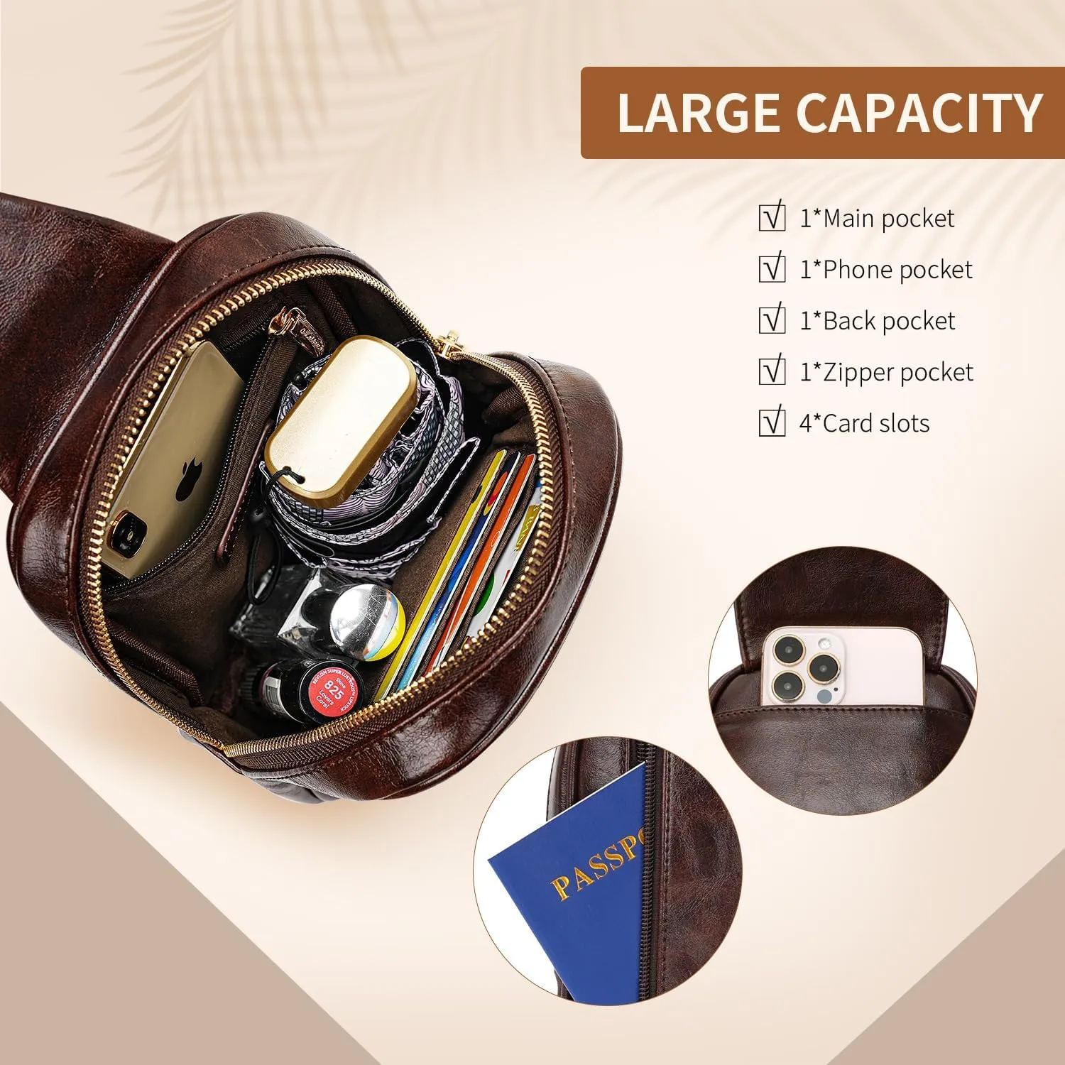 MEITRUE Small Sling Bag for Women Crossbody Bag Vegan Leather Sling Fanny Pack Cell Phone Purse with Adjustable Guitar Strap