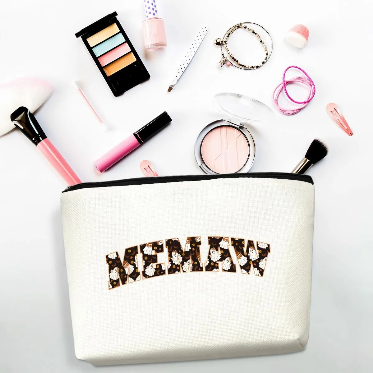 Memaw Gifts Grandma Gifts Makeup Bag Grandmother Gifts Cute Halloween Ghost Cosmetic Bag Gifts for Grandma Women Mimi Zipper Pouch Travel Organizer Thank You Gifts for Halloween party Mothers Day