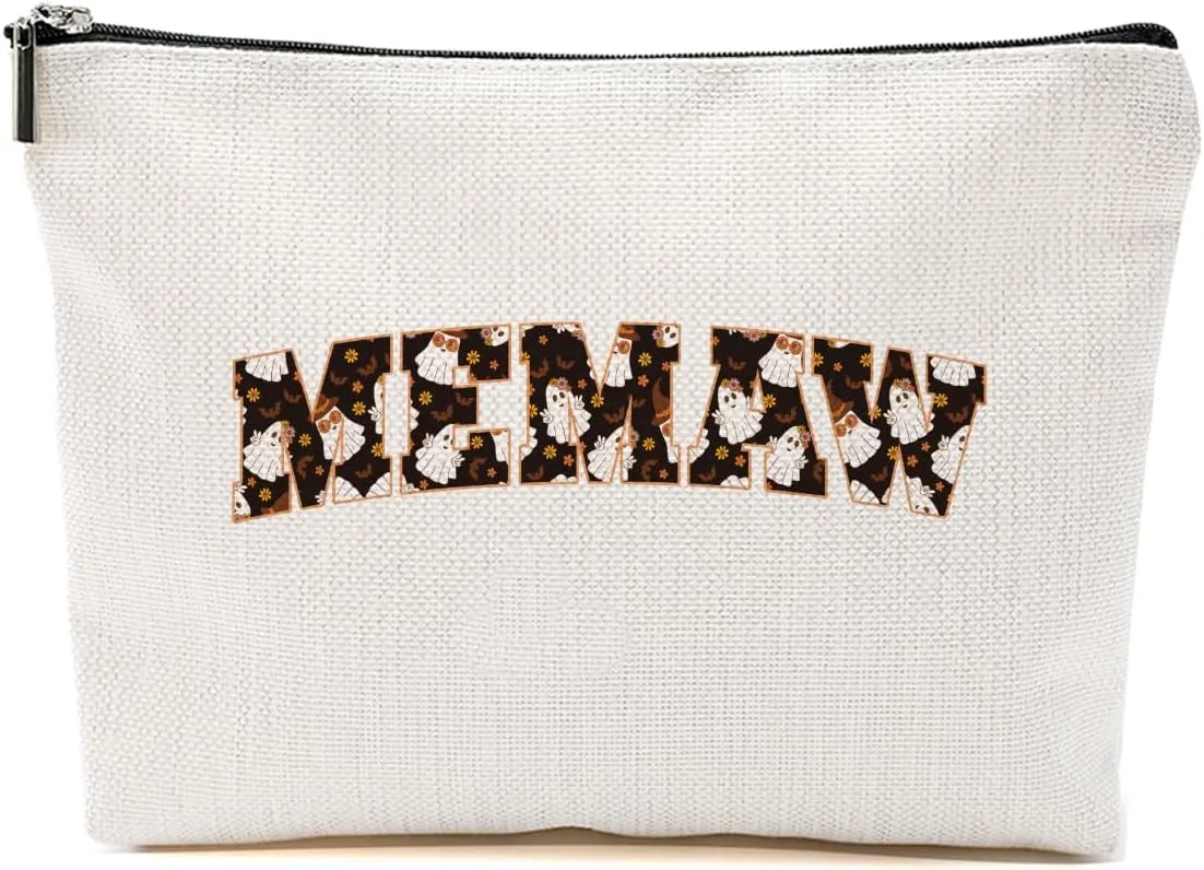 Memaw Gifts Grandma Gifts Makeup Bag Grandmother Gifts Cute Halloween Ghost Cosmetic Bag Gifts for Grandma Women Mimi Zipper Pouch Travel Organizer Thank You Gifts for Halloween party Mothers Day