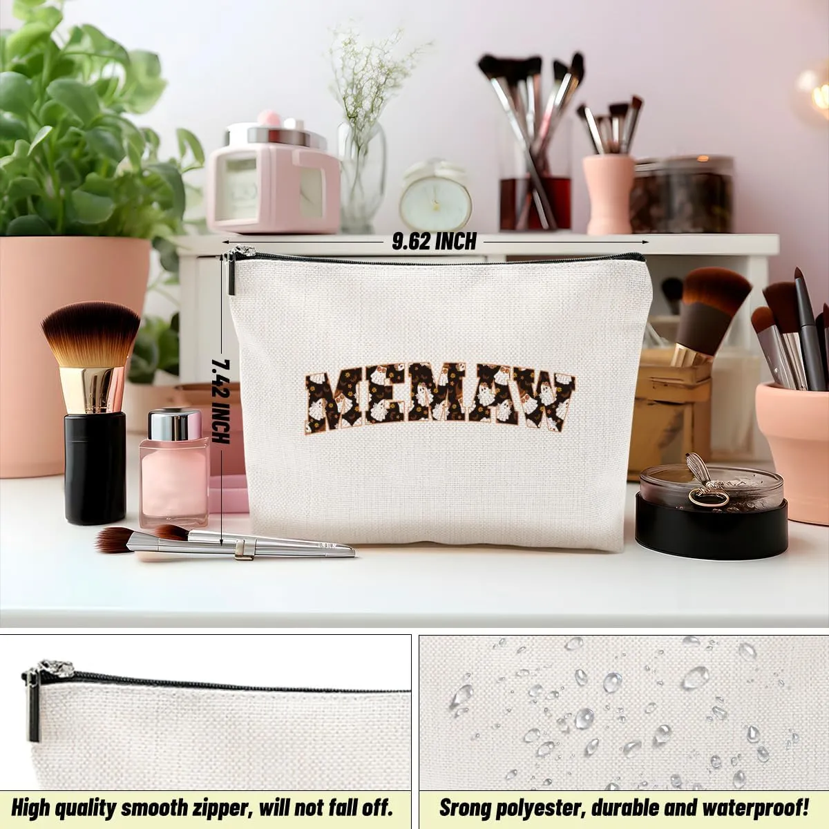 Memaw Gifts Grandma Gifts Makeup Bag Grandmother Gifts Cute Halloween Ghost Cosmetic Bag Gifts for Grandma Women Mimi Zipper Pouch Travel Organizer Thank You Gifts for Halloween party Mothers Day