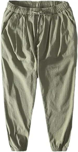 Men Summer Thin Harem Pants Cotton Made Drawstring Retro Cargo Trousers GN