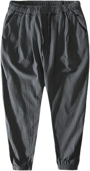 Men Summer Thin Harem Pants Cotton Made Drawstring Retro Cargo Trousers GN