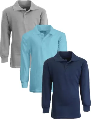 Men's Classic Pique Polo Shirt, Uniform Long Sleeve Polo Shirts, 3-Pack