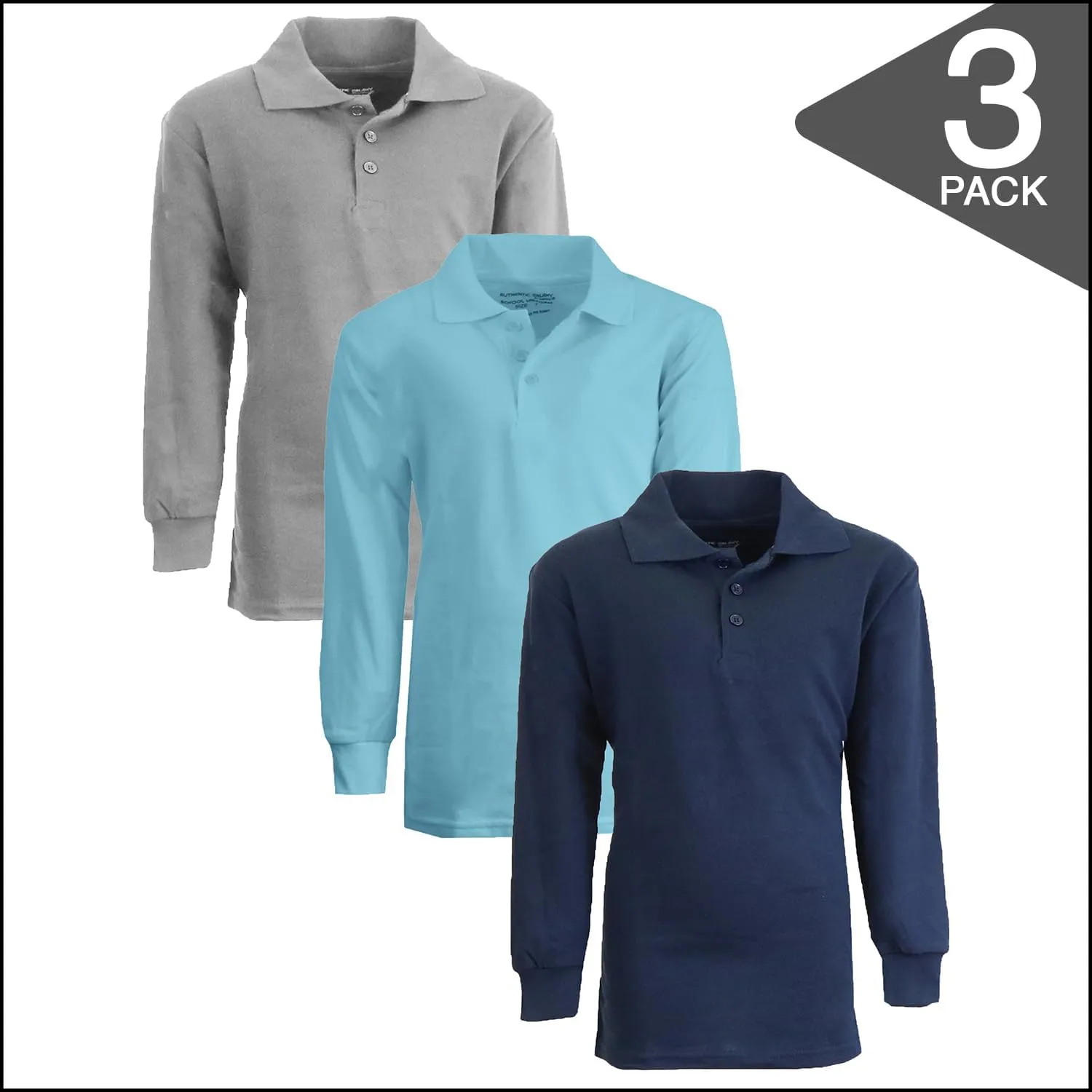 Men's Classic Pique Polo Shirt, Uniform Long Sleeve Polo Shirts, 3-Pack