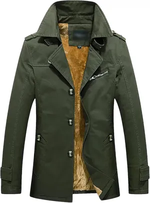 Men's Cotton-Padded Mid-Length Fleece Jacket Plus-Size Trench Coat Cotton Wash Autumn Winter Casual Jackets For Men