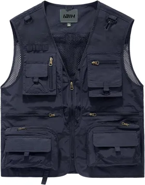 Mens Outdoor Vest Breathable Quick-Dry Fishing Vest Camping Hiking Lightweight Vest with Multi-Pocket