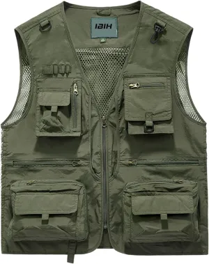Mens Outdoor Vest Breathable Quick-Dry Fishing Vest Camping Hiking Lightweight Vest with Multi-Pocket