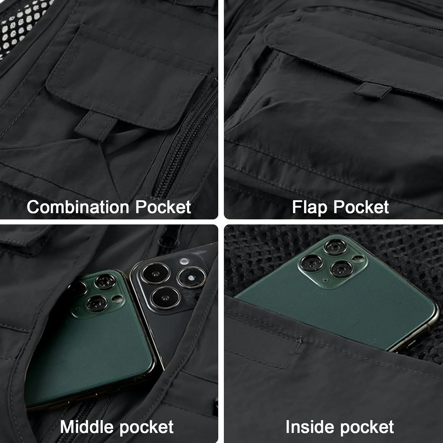 Mens Outdoor Vest Breathable Quick-Dry Fishing Vest Camping Hiking Lightweight Vest with Multi-Pocket