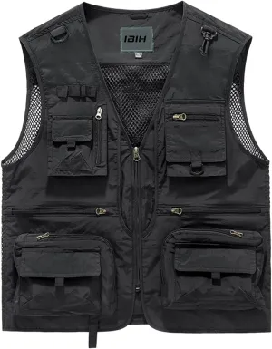 Mens Outdoor Vest Breathable Quick-Dry Fishing Vest Camping Hiking Lightweight Vest with Multi-Pocket