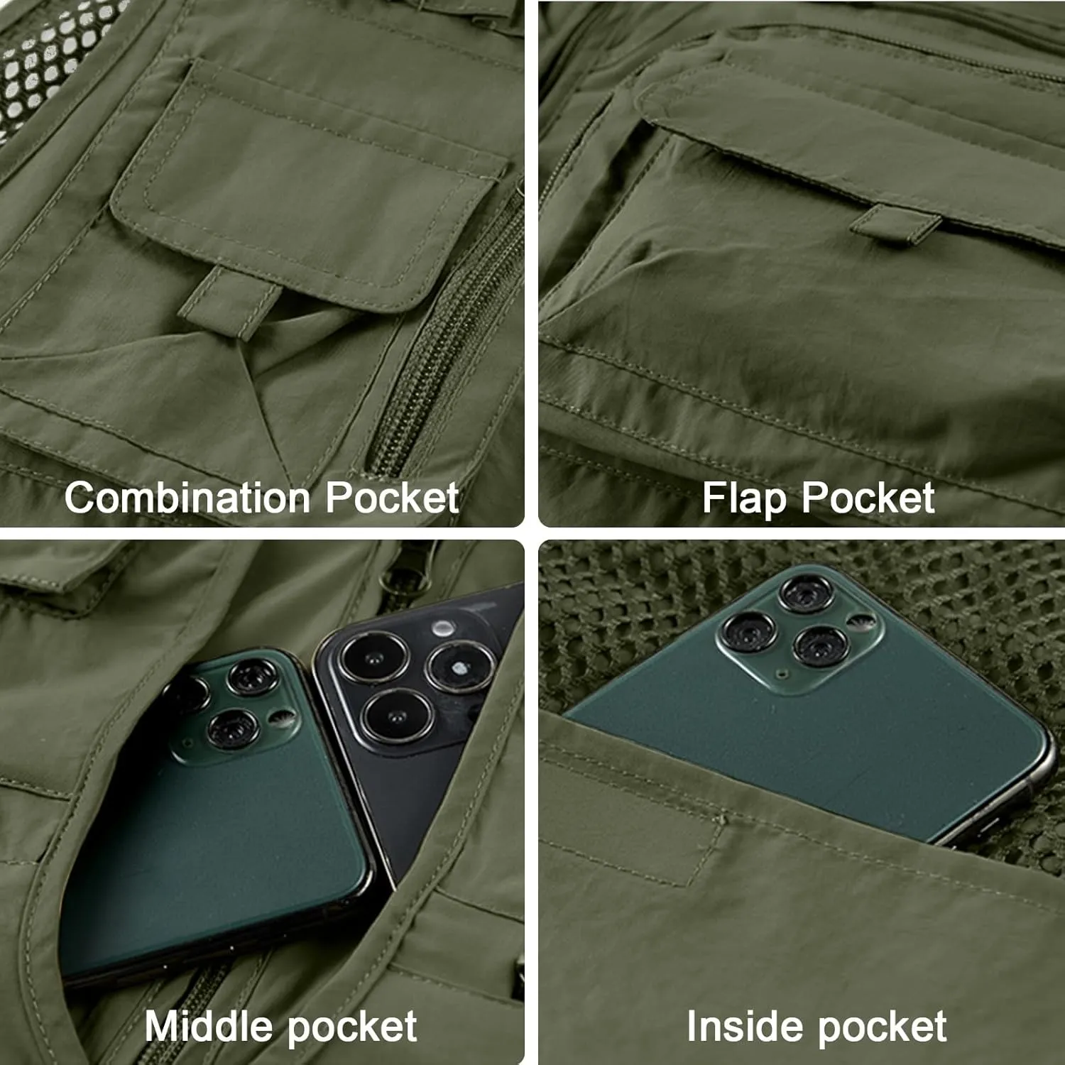 Mens Outdoor Vest Breathable Quick-Dry Fishing Vest Camping Hiking Lightweight Vest with Multi-Pocket