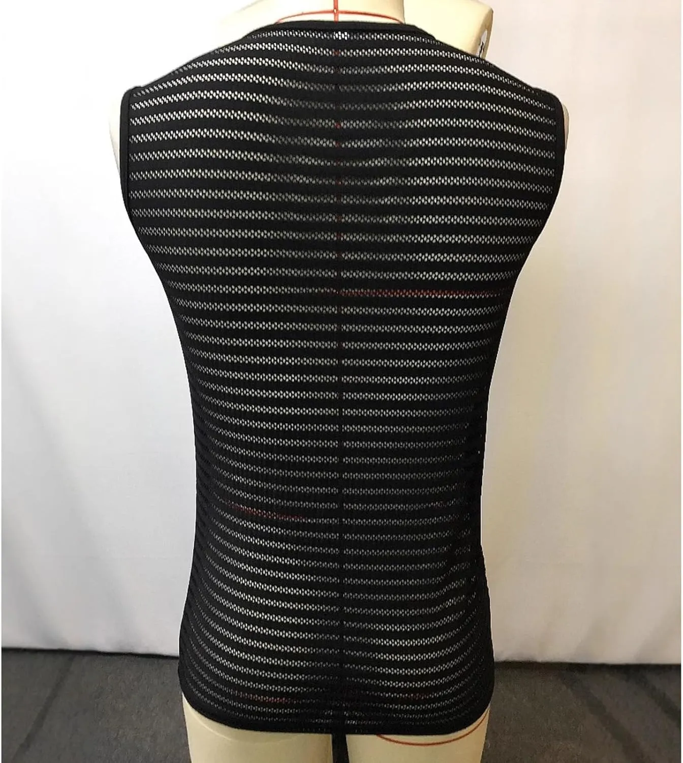 Men's See-Through Mesh Fitted T-Shirt Sleeveless Striped Top Fitness Athletic Muscle Bodybuilding Undershirt