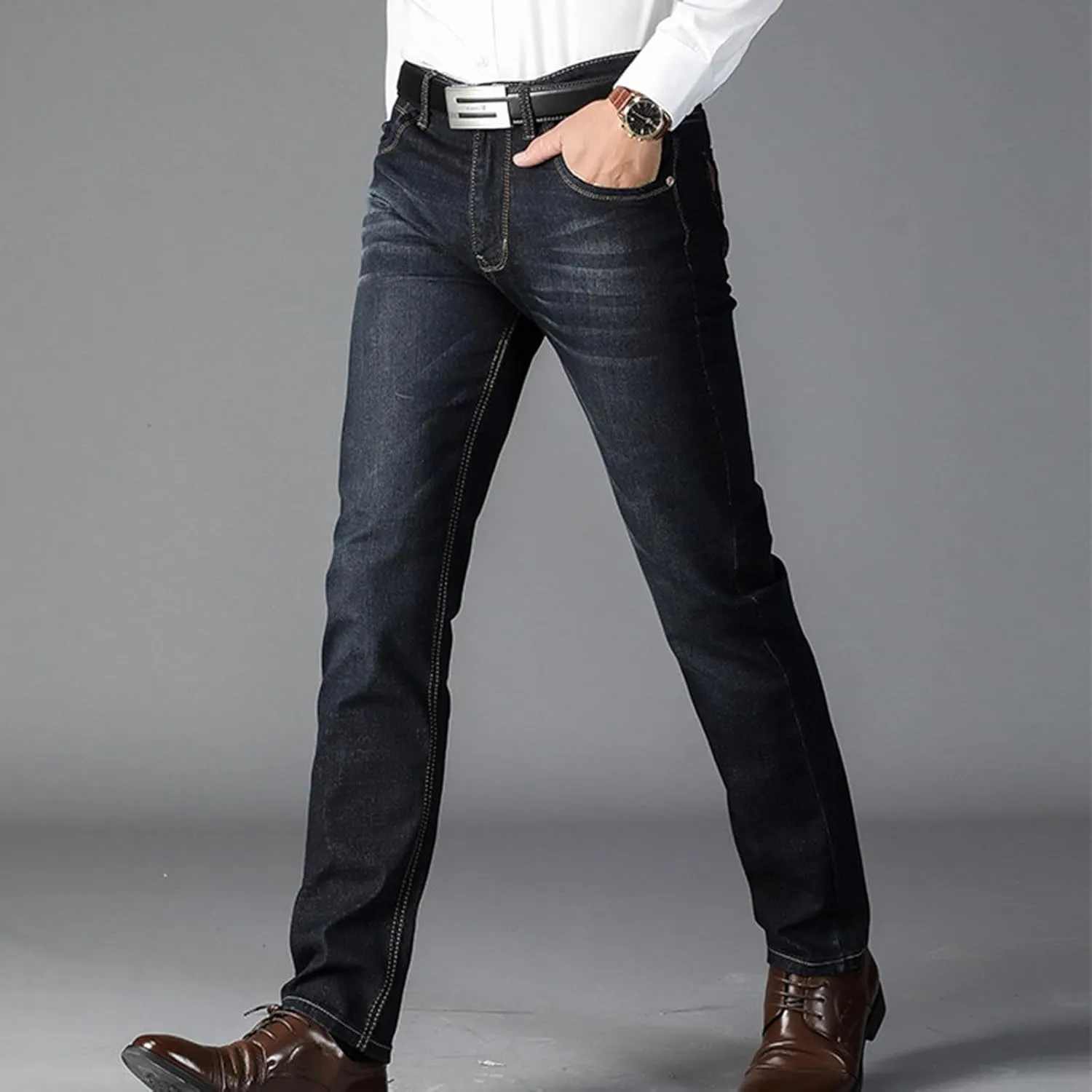 Men's Slim Fit Jeans Stretch Denim Pants Vintage Straight Leg Boyfriend Jeans with Pockets