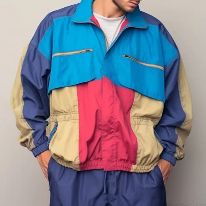 Men's Vintage 90s Color Block Jacket Lightweight Men Bomber Jacket