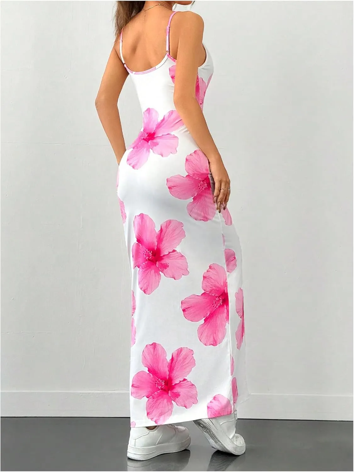 Milumia Women's Floral Print Sleeveless Bodycon Maxi Dress Spaghetti Strap Cami Long Dresses