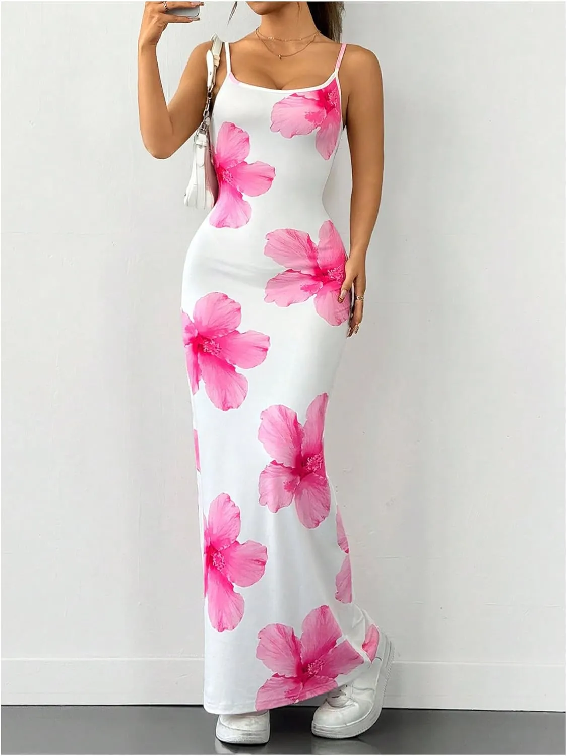Milumia Women's Floral Print Sleeveless Bodycon Maxi Dress Spaghetti Strap Cami Long Dresses