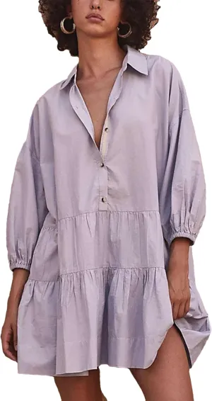 Mingzhu Women's Summer Flowy 3/4 Sleeve Babydoll Mini Dress Tiered Short Shirtdress with Pockets