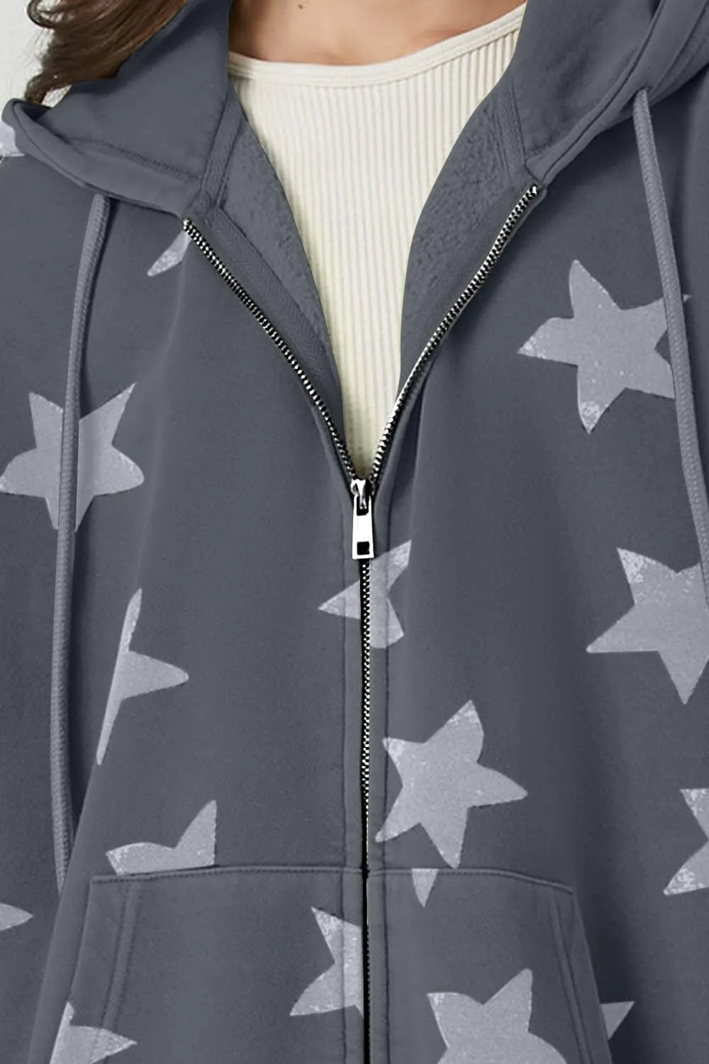MISSACTIVER Women Star Graphic Zip Up Hoodies Y2k Drawstring Star Print Sweatshirt Oversized Jackets with Slant Front Pocket