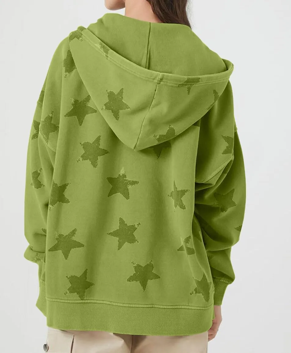 MISSACTIVER Women Star Graphic Zip Up Hoodies Y2k Drawstring Star Print Sweatshirt Oversized Jackets with Slant Front Pocket