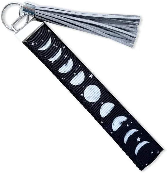 Moon Phase Keychain Wristlet Bracelet,with Tassel Witchy Gifts for Women,astrology Lunar phases wrist strap for keys car keys wristlet