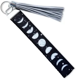 Moon Phase Keychain Wristlet Bracelet,with Tassel Witchy Gifts for Women,astrology Lunar phases wrist strap for keys car keys wristlet