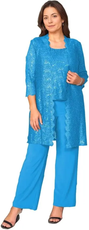 Mother of The Bride Pants Suit for Women 3 Pieces Laces Formal Pantsuits for Wedding Guest with Jackets
