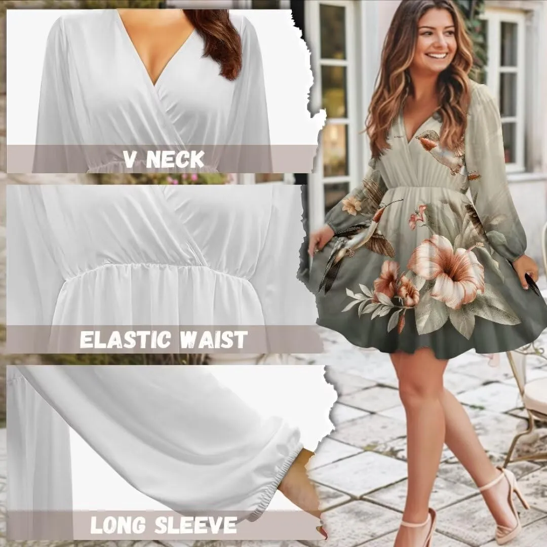 Mushroom Women's Deep V Neck Long Sleeve Casual Summer Dress A-Line Spring Fall Dresses