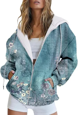 Muyise Womens Full Zip Up Hoodies Long Sleeve Oversized Y2K Coat Trendy Fall Outfits Casual Drawstring Jackets with Pockets