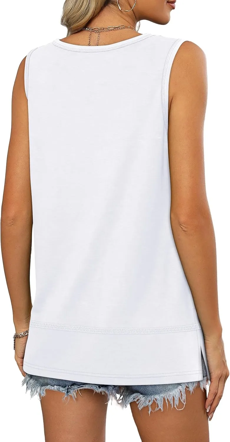OFEEFAN Women's Side Slit Tank Tops Flowy Sleeveless Shirts Loose Fit Scoop Neck Tops Basic Casual S-4XL