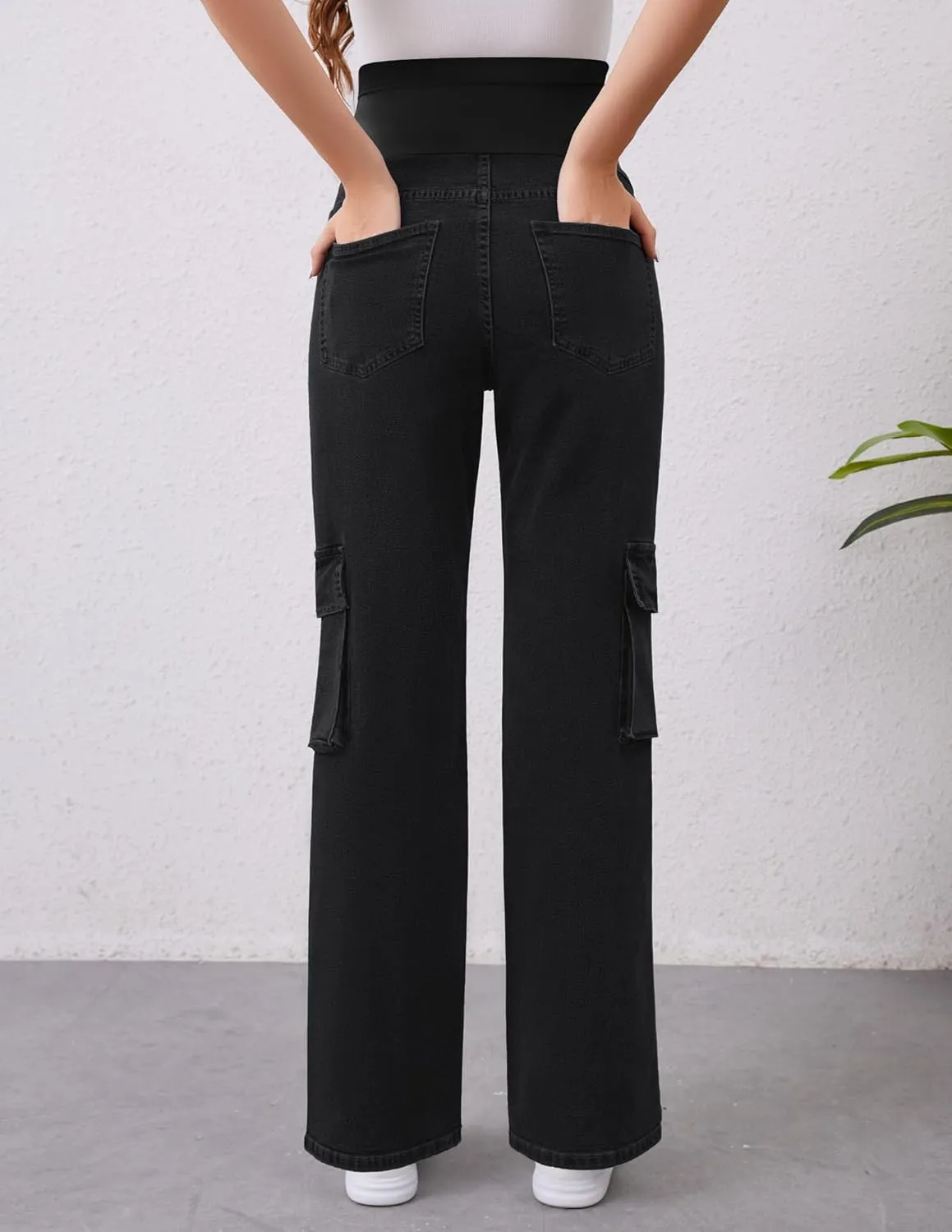 PACBREEZE Women's Maternity Jeans Cargo Straight Leg Relaxed Jeans Over Belly Comfy Denim Pregnancy Pants, S-XXL