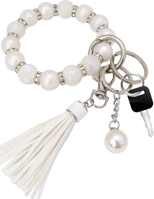 Panny & Mody Silicone Key Ring Bracelet Wristlet Keychain with Silver Bling Zircon & Leather Tassel for Women Gift