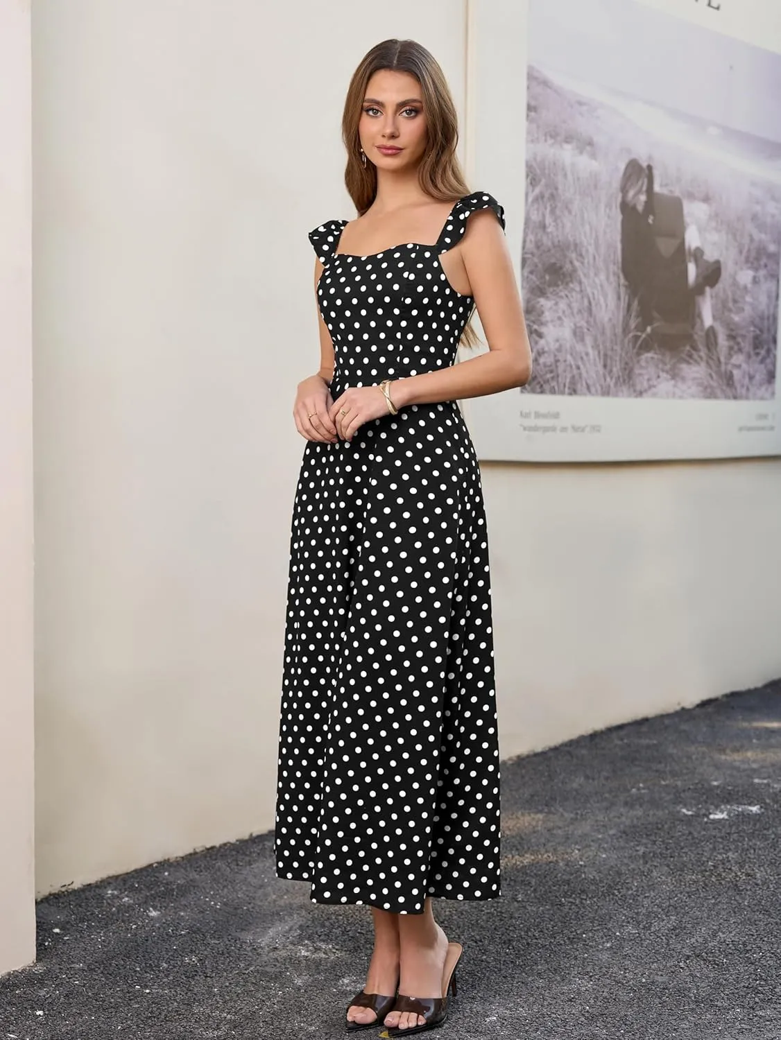 Parthea Women's Floral Midi Dress Flutter Sleeve Smocked A Line Long Flowy Casual Boho Party Going Out Maxi Dresses