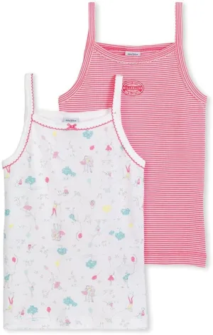 Petit Bateau 2 GIRL`S UNDERSHIRTS MILLERAIES STRIPED/SEQUIN PRINTED (SIZE 4)