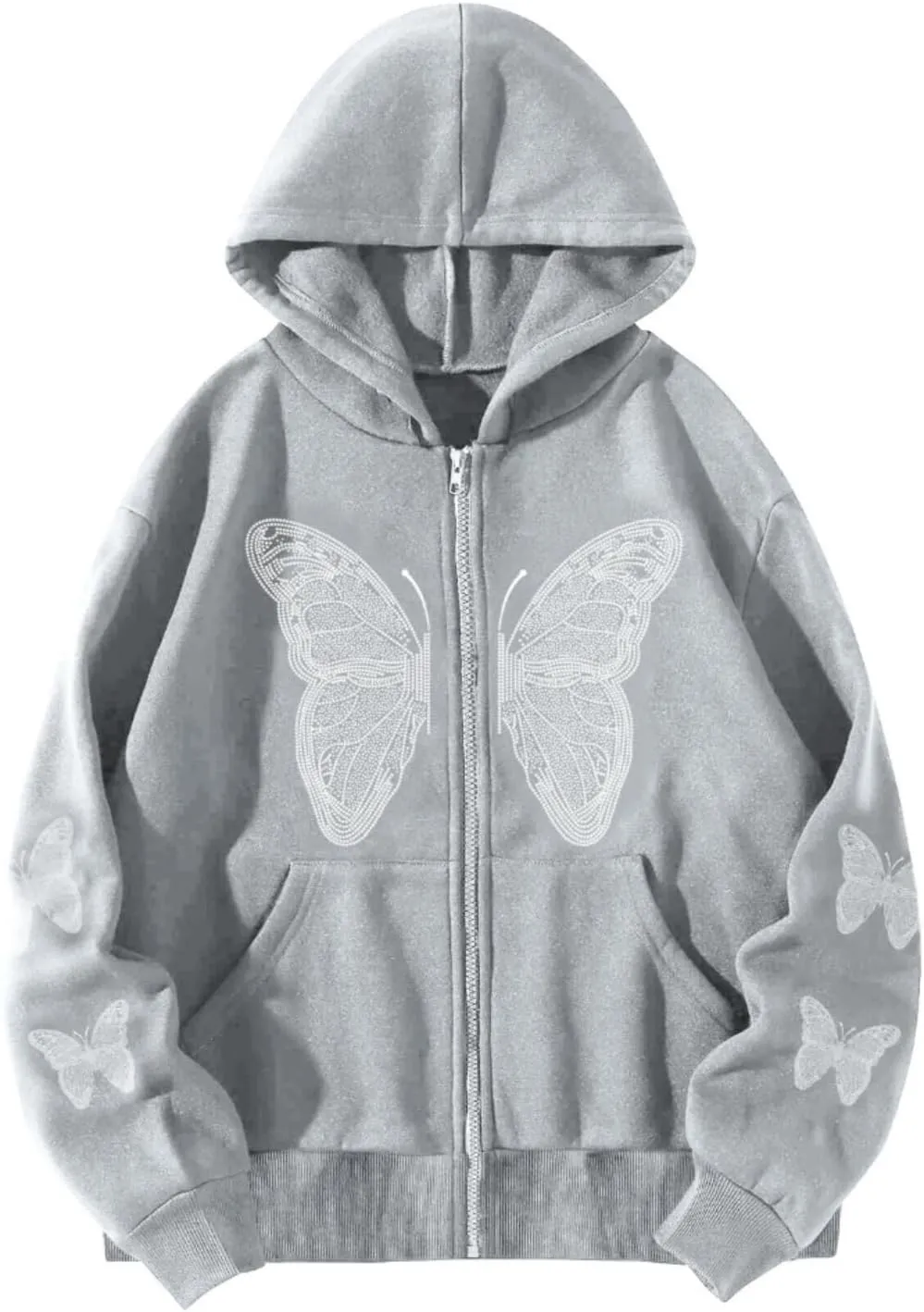 POHADON Women's Y2k Butterfly Zip Up Hoodie Oversized Graphic Print Sweatshirt Vintage Baggy Grunge Aesthetic Alt Emo Jackets