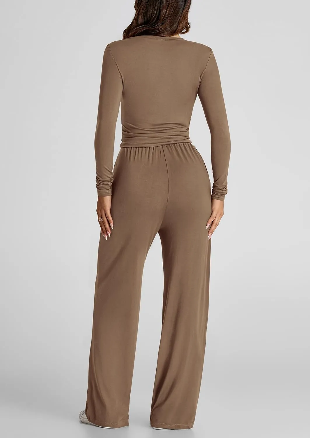 PRETTYGARDEN Women's Spring Fall Two Piece Outfits Tracksuits Long Sleeve Crop Tee Shirts Wide Leg Pants Matching Lounge Sets