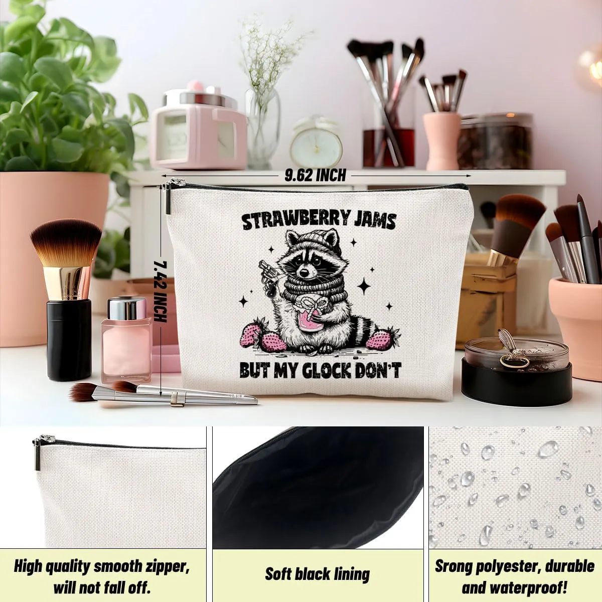 Raccoon Pun Makeup Bag Funny Gifts Humor Cosmetic Bag Raccoon Gifts for Women Friend Sisters Daughter Zipper Pouchs Toiletry Bags for Camping Picnic Thanksgiving Christmas Friendship Gifts