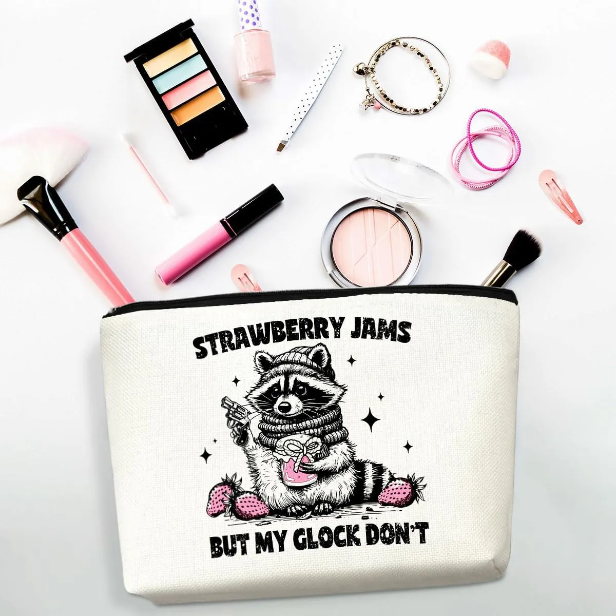 Raccoon Pun Makeup Bag Funny Gifts Humor Cosmetic Bag Raccoon Gifts for Women Friend Sisters Daughter Zipper Pouchs Toiletry Bags for Camping Picnic Thanksgiving Christmas Friendship Gifts