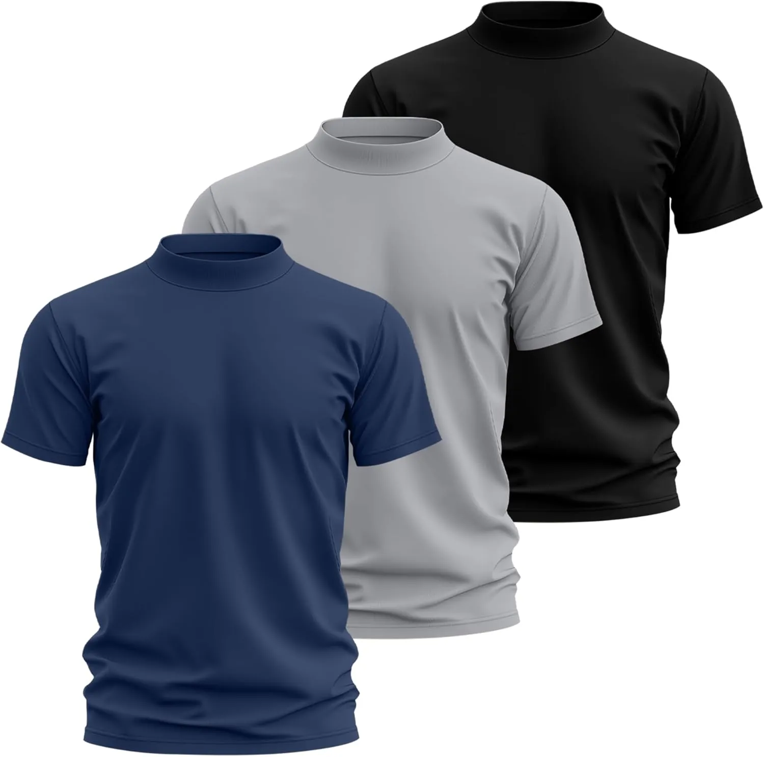 Riyiper 3 Pack Big and Tall Men's Mock Turtleneck Shirt Short Sleeve Cotton Basic Tops Slim Fit Casual Undershirt Tops